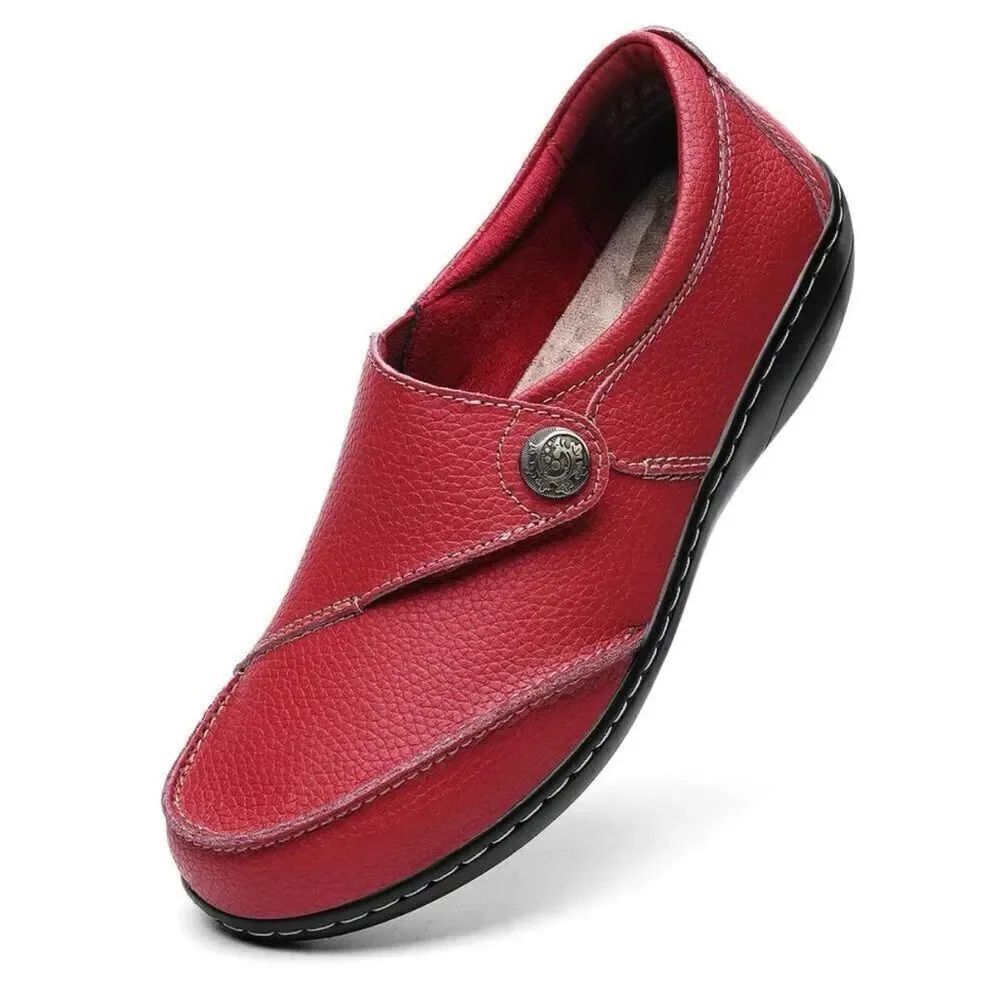 Geoeleph Red Leather Casual Slip On Walking Driving Casual Moccasin Flats NWOB